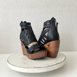 NEW Lane Boots BECCA Womens Black Wedges 5.5 Western Sandals Cowgirl Leather